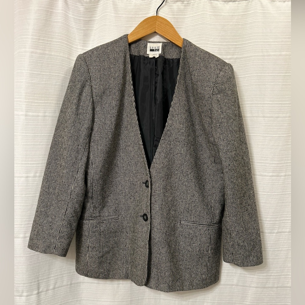 Leslie Fay Sportswear Ladies Plaid Houndstooth Collusion Suit Coat Size 16